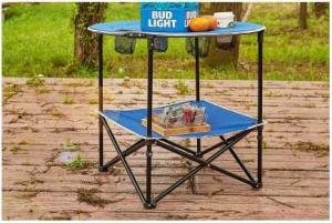 China Round Ultralight Oxford Camping Table Chair Set Travel Folding Table With Cup Holder factory