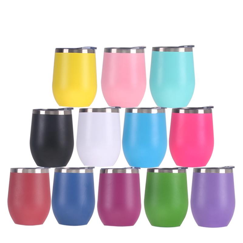 Stainless Steel Beer Mug Vacuum Coffee Glitter Tumbler Custom Logo 12 OZ Double Walled Insulated Egg Shaped Mug With Lid