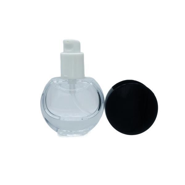 Customizable 30ml Round Foundation Glass Bottle with Thick Bottom, Makeup Primer and Serum Bottle for Cosmetic Products