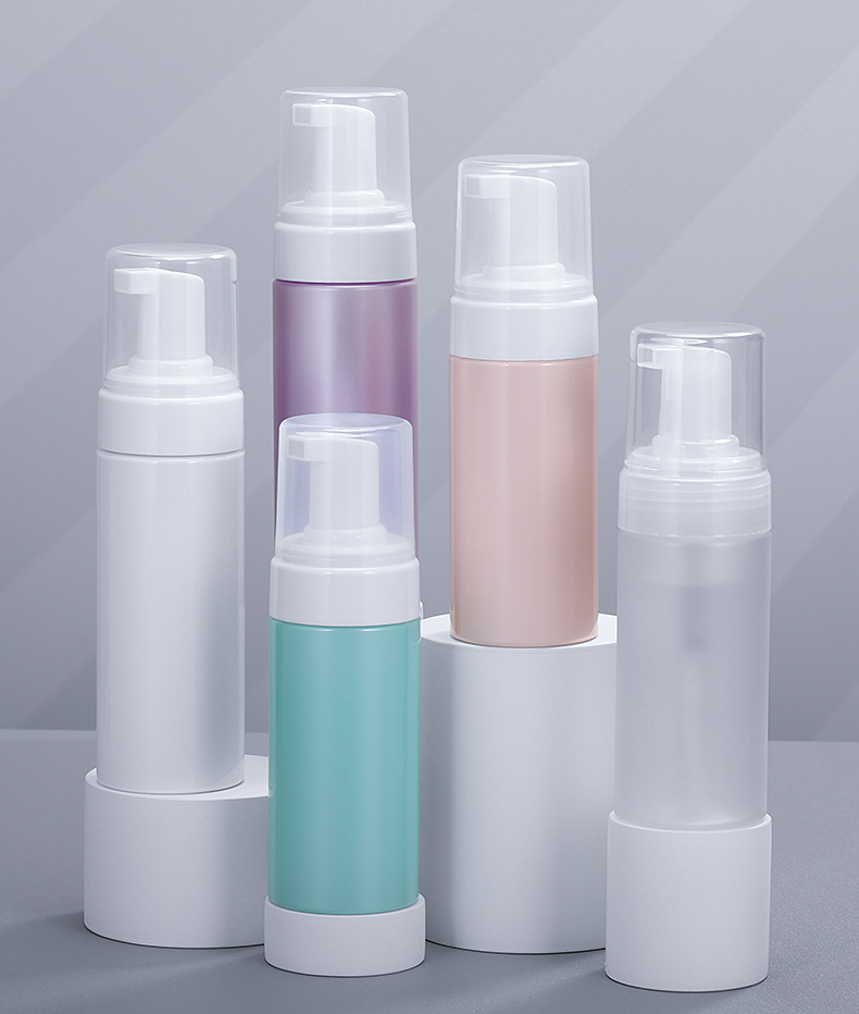 100ml/120ml/150ml/200ml PET Plastic Mousse Bottle Facial Cleanser Pressing Foaming Container with Pump Sprayer Seal
