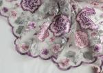 Embroidery Multi Colored Lace Fabric Polyester On Nylon Mesh With Flower Design