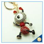Customized Gold Plated Insect Keyring Blue And Red Ant Rhinestone Crystal Metal