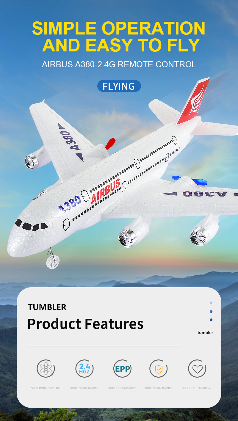 2.4g Remote Control Plane 2.5ch Epp Durable Styrofoam Airplane Rc Aircraft Plane For Kids Boys Girls Airbus A380 Model