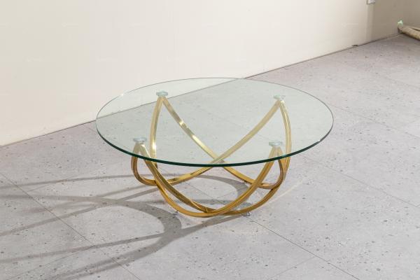 12mm tempere glass SS Coffee table with mirror gold stainless steel leg for