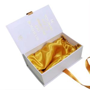China Custom Logo Soft White Paper Boxes Cosmetic Perfume Packaging Gift Box with Satin factory