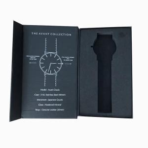 China Custom logo Luxury Black Cardboard Smart Watch Magnetic Gift Packaging Box Single Watch with Foam Lining factory