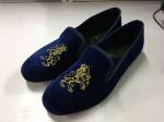 Durable Mens Velvet Loafers Round Toe Mens Blue Suede Slip On Shoes