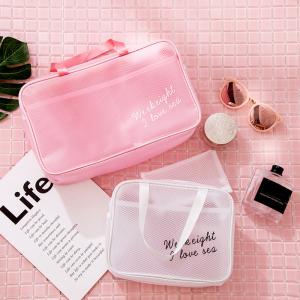 China Pure Color Travel Portable Handle PVC Cosmetic Vanity Bag factory