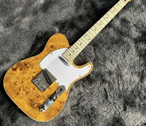 China Tele Electric Guitar, Burl Maple Top, Yellow Color, Mahogany Body, Maple Fingerboard, Single Binding factory