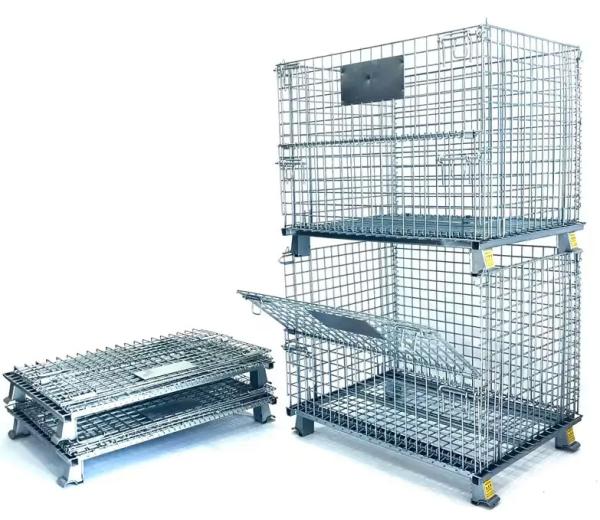 Heavy Duty Collapsible Wire Container Galvanized Metal Warehouse Storage Rolling