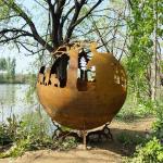 Corten Steel Sphere Outdoor Fire Pit Rustic Red Wood Burning Fire Pit Table