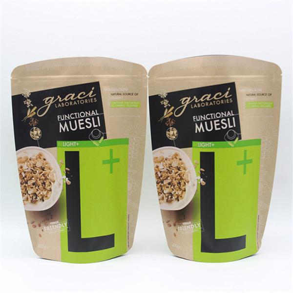 Food Grade Kraft Paper Stand Up Plastic Pouch With Zipper For Fruit Candy Tea Food Widely Used