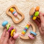 Rattle Soother 11.6cm Wooden Teething Toy Wooden Rattle Teether Food Grade