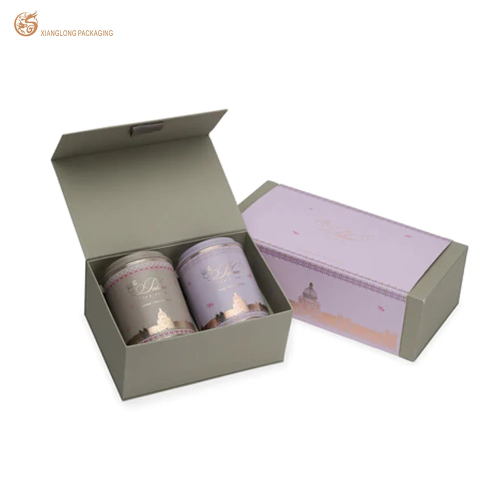XL Packaging Custom Packaging Box Factory Custom Printed Rigid Tea Gift Box Packaging with Gray Corrugated Paper Insert and Gold Printing
