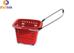 China 4 Wheels Hand Pull Rolling Shopping Baskets For Hypermarket factory