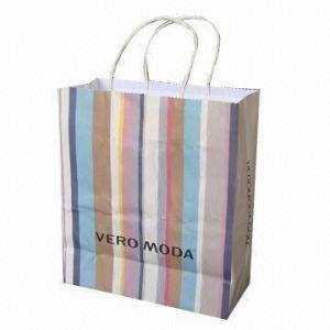 China Printed White Kraft Shopping Bags with Twisted Handles factory