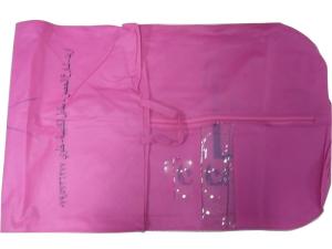 China Aj Pink 75g Unwoven Fabric Suit Garment Dress Bag With PVC Window, Card Pocket factory