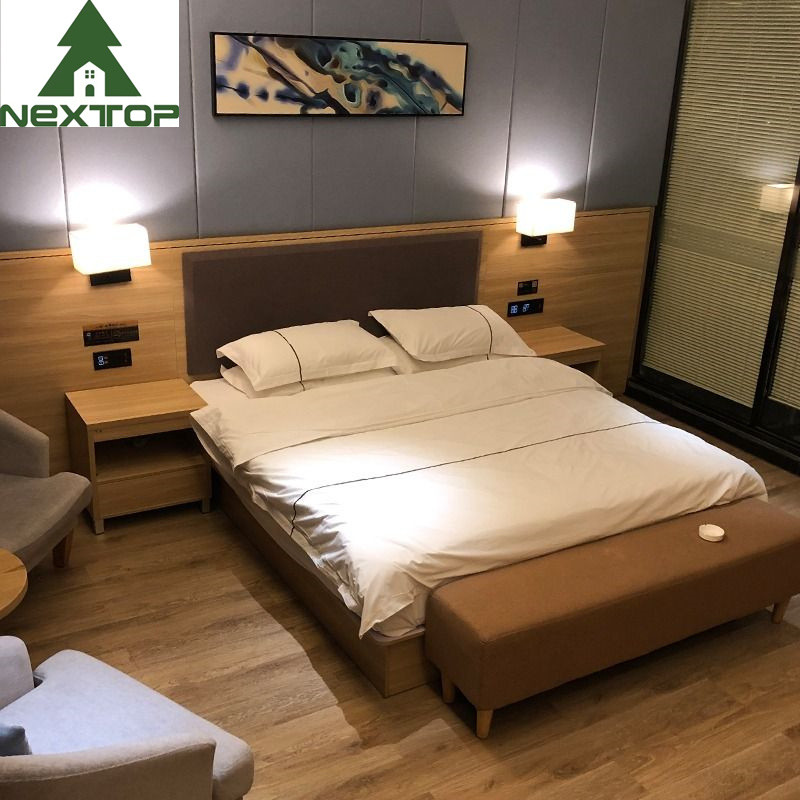 3 4 5 Star Luxury Wooden Bed With Nightstand Motel Hotel Resort Bedroom Furniture