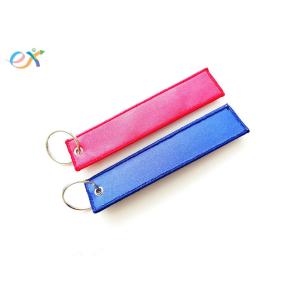 Personalized Woven Keychain With Logo , Custom Fabric Keychains Rectangle Shape