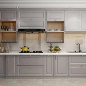 China Customized Modern PVC Kitchen Cabinets L Shape Classic Grey Kitchen Cabinet factory
