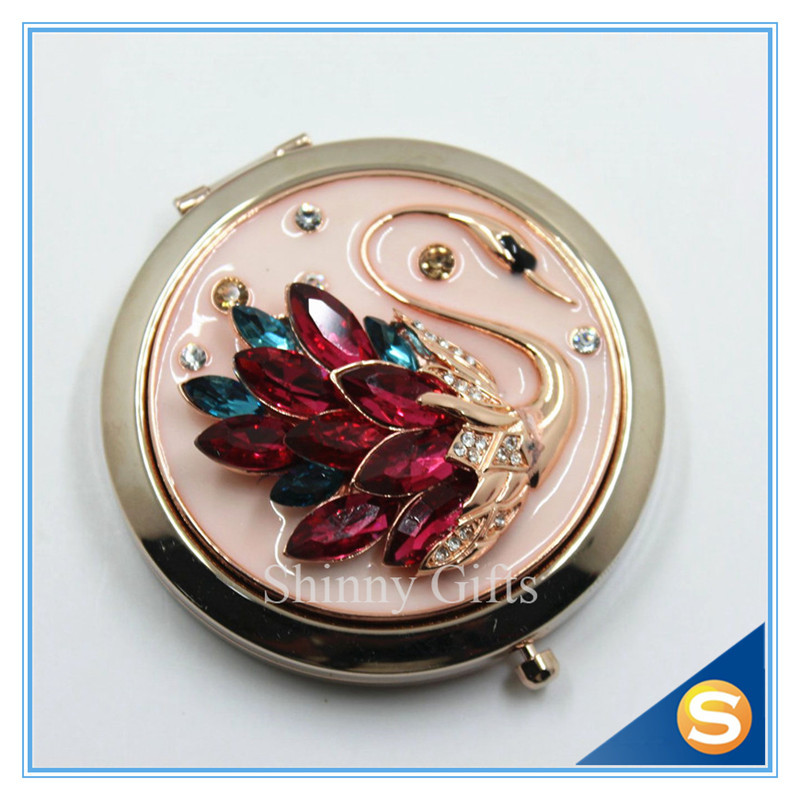 Shinny Gifts Crystal Goose Design Folding Make up Mirror Souvenir Compact Mirror