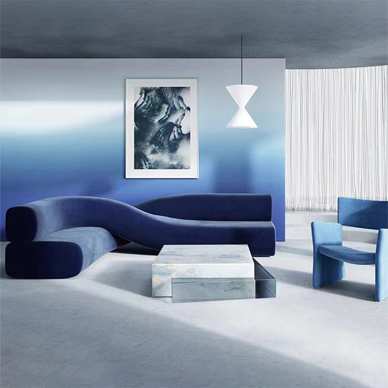 Italian Luxury Hotel Lobby Furniture Corner Velvet Multi Person Lazy Sofa