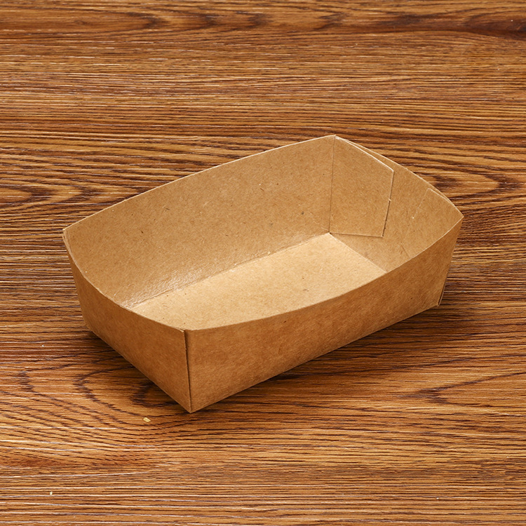 Grade Oil-Proof Food Paper Tray Boat Kraft Paper Boxes for Fast Foods and Takeaway