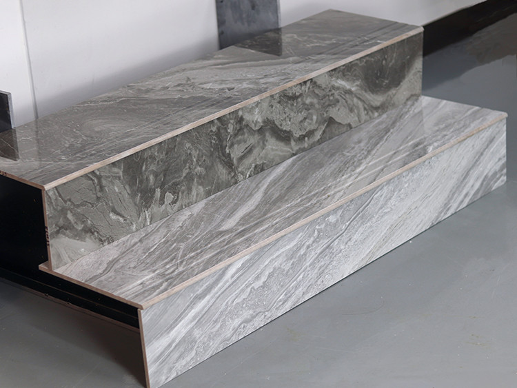 Non Slip Stairs Glazed Tiles Light Gray Marble Look Design Staircase Tiles