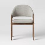 Rubber Wood Frame Lacquered Finish Fabric Armrest Dining Chairs for Hotel