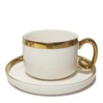 250ml Ceramic Cappucinno Cup And Saucer Set With Gold Rim Luxury Porcelain