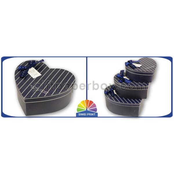 Heart Shape Luxury Paper Jewelry Box With Ribbon Bowknot For Earrings / Ring / Necklace