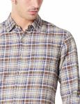 52% Linen Checkered Men'S Casual Plaid Long Sleeve Shirt with Single Side Pocket
