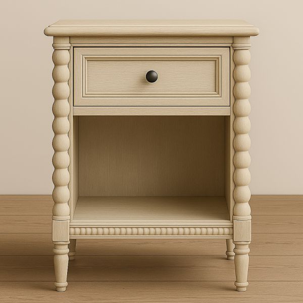 Vintage Bobbin-Leg Solid Wood Nightstand with Drawer and Open Storage Shelf 50