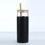 Spill Proof 500ml Colorful Outdoor Travel Glass Water Bottle With Straw Bamboo