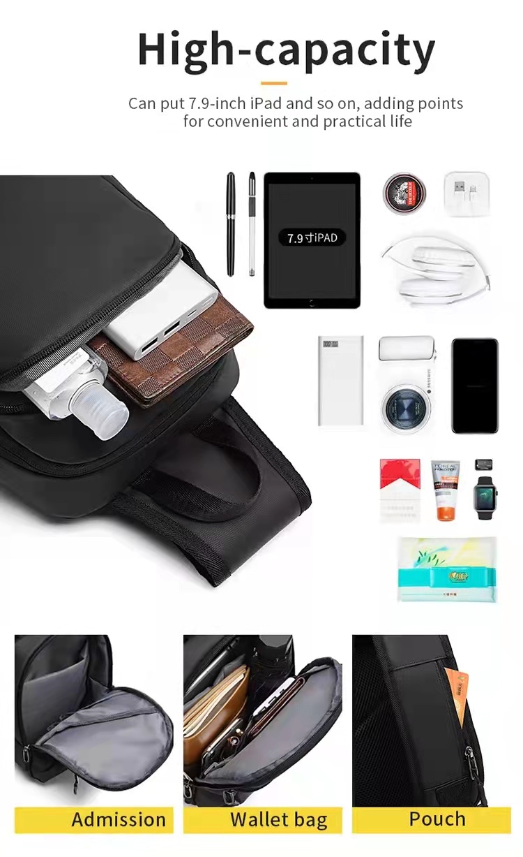 Fashion OEM Nylon Men Shoulder Chest Sling Bags 18*12*28cm
