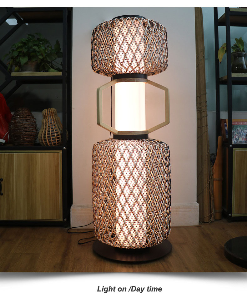 Decorative Rattan Standing Lamp 3500K CCT For Hotel Residential
