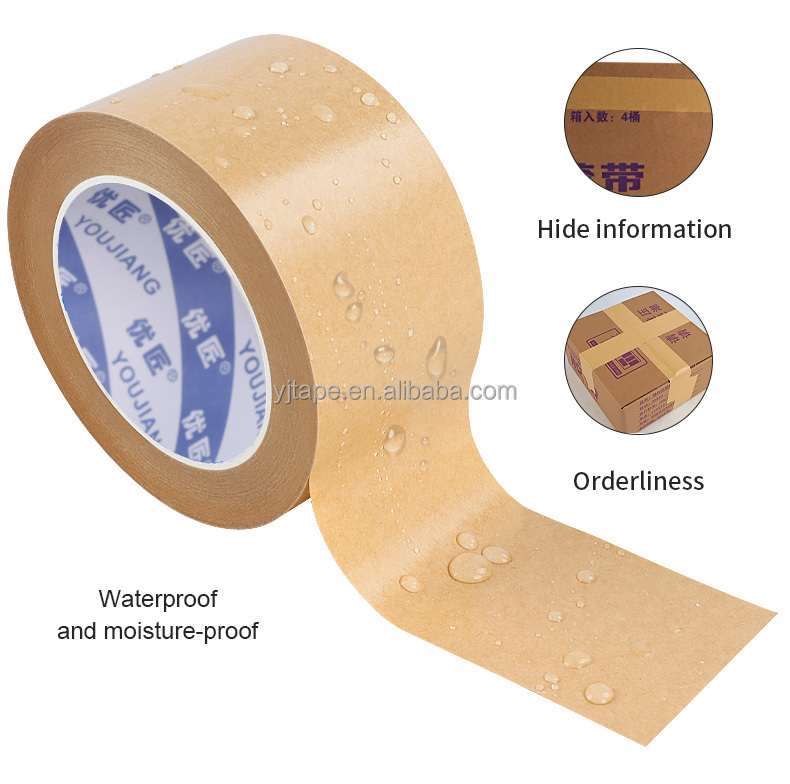 Brown Reinforced Gummed Kraft Paper Tape Handwriting Fiber Jumbo Rolls Waterproof