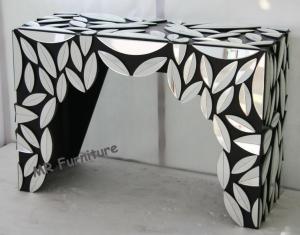 China Leaves Design Hallway Mirror Table , Black Silver Color Mirrored Cocktail Table factory