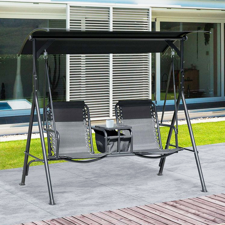 Modern Outdoor Swing Chair 67.7"D x 44.1"W x 65"H with Cup Holder and Adjustable Shade