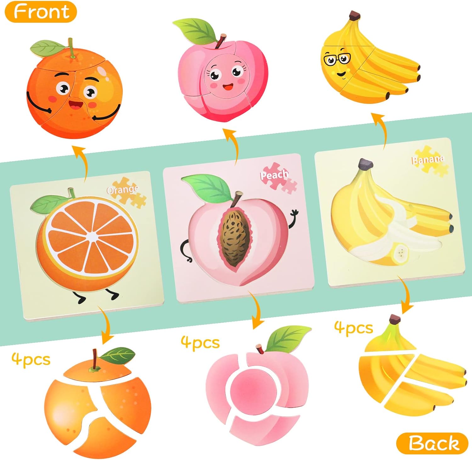 Unisex Wooden Toddler Fruit Jigsaw Puzzles Great for Sensory Development and Learning