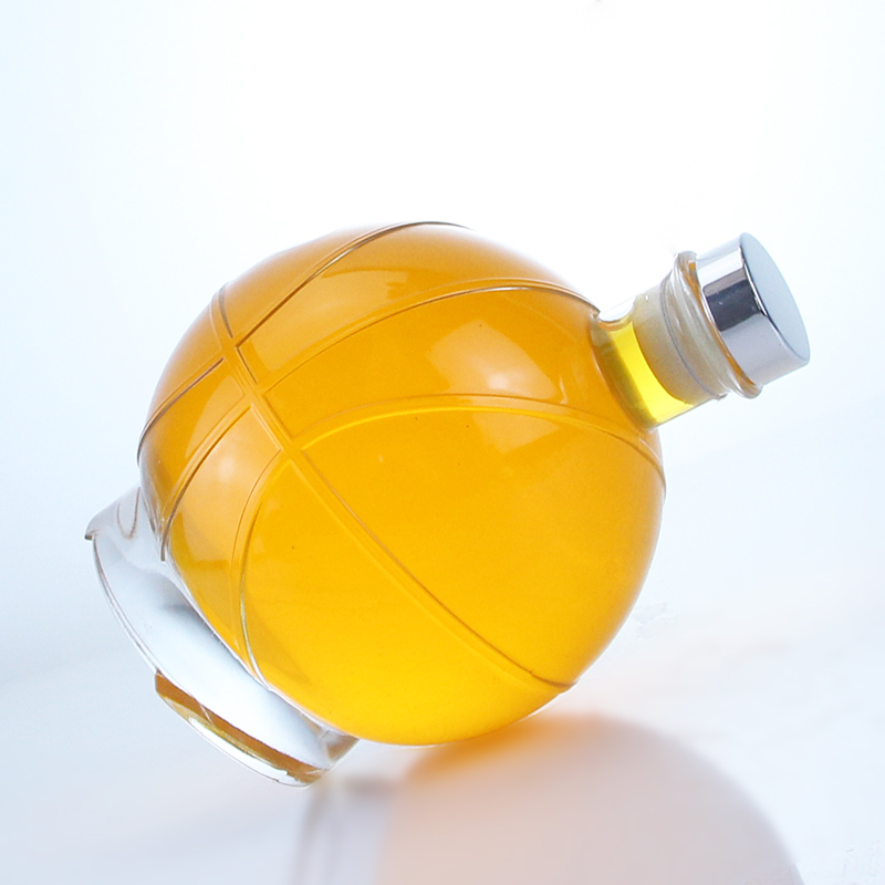 Whisky Gin Rum Vodka Glass Collar Ball Shape Bottle with Custom Cap and Cork Stopper