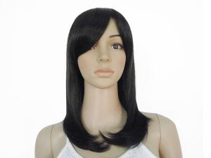 China 32&quot; Humen Synthetic Black Wigs Normal Lace Single Bleached Knots factory
