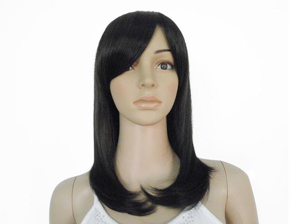 32" Humen Synthetic Black Wigs Normal Lace Single Bleached Knots