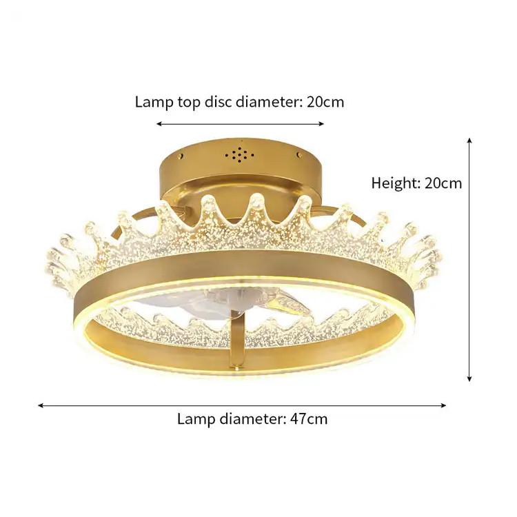 Gold Round Flush Mount Ceiling Fan Light , 6 Speed Ceiling Fan With Remote