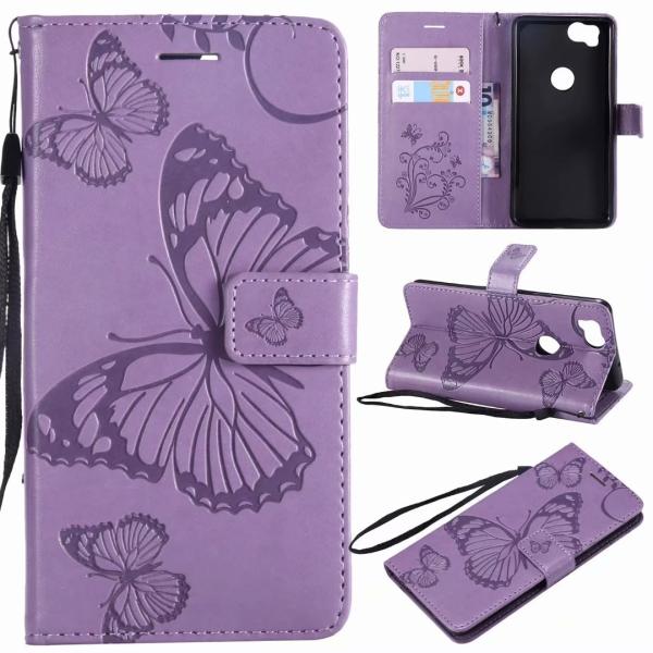 Pixel 2 Embossing 3D Butterfly Leather Bracket Stand Wallet Case with wristlet