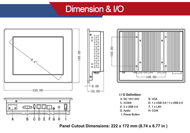 450nits Rugged Embedded Computer Hmi Touch Panel VESA GPIO Windows