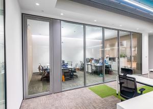 China 60mm Aluminum framed frameless single and double glass partition wall available Modern Workspaces factory