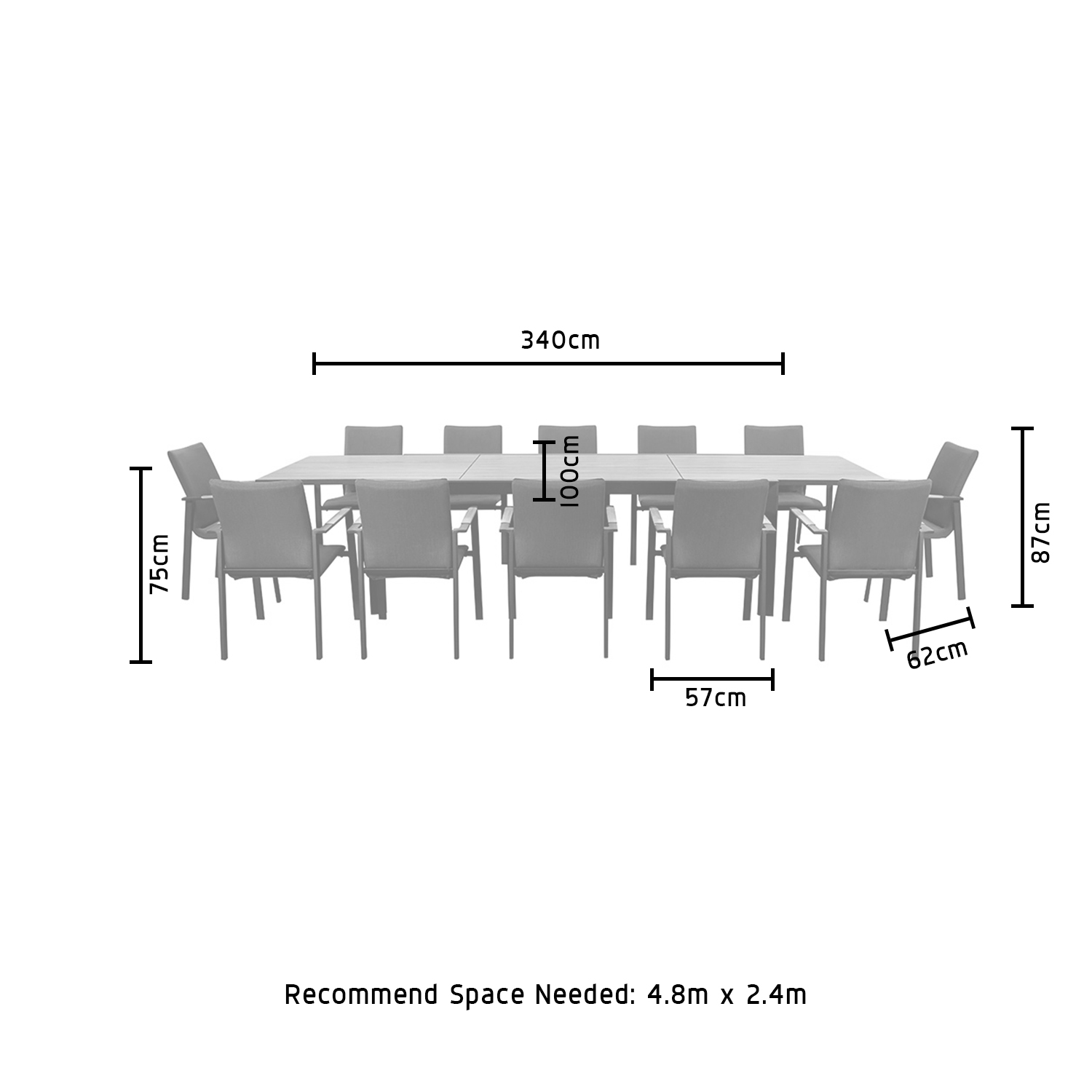 Extendable Teak Wood Tabletop Outdoor Dining Set for 12 Seat Cushioned Outdoor Chairs