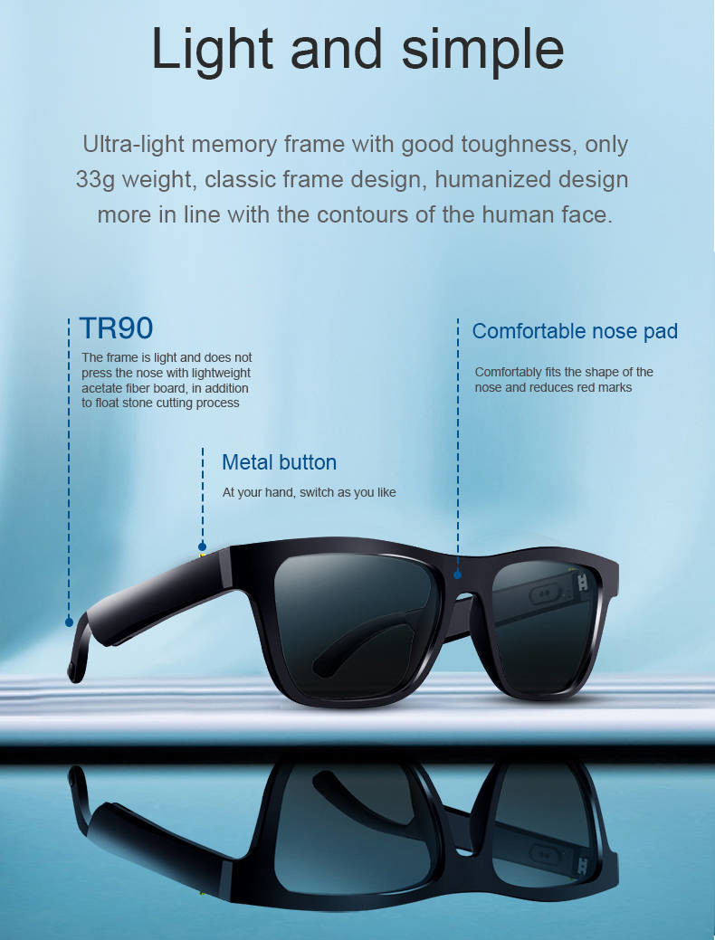 Smart Eyeglass Bluetooth 5.0 Speaker Sunglasses Hands Free Call For Men