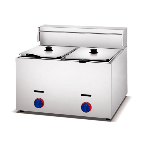 5.2kw Stainless Steel Cooking Equipment Double Basket Gas Deep Fryer 1 Tank Snack Machine